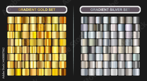 gold color and silver color gradient set, vector with various gold colors and silver colors.	