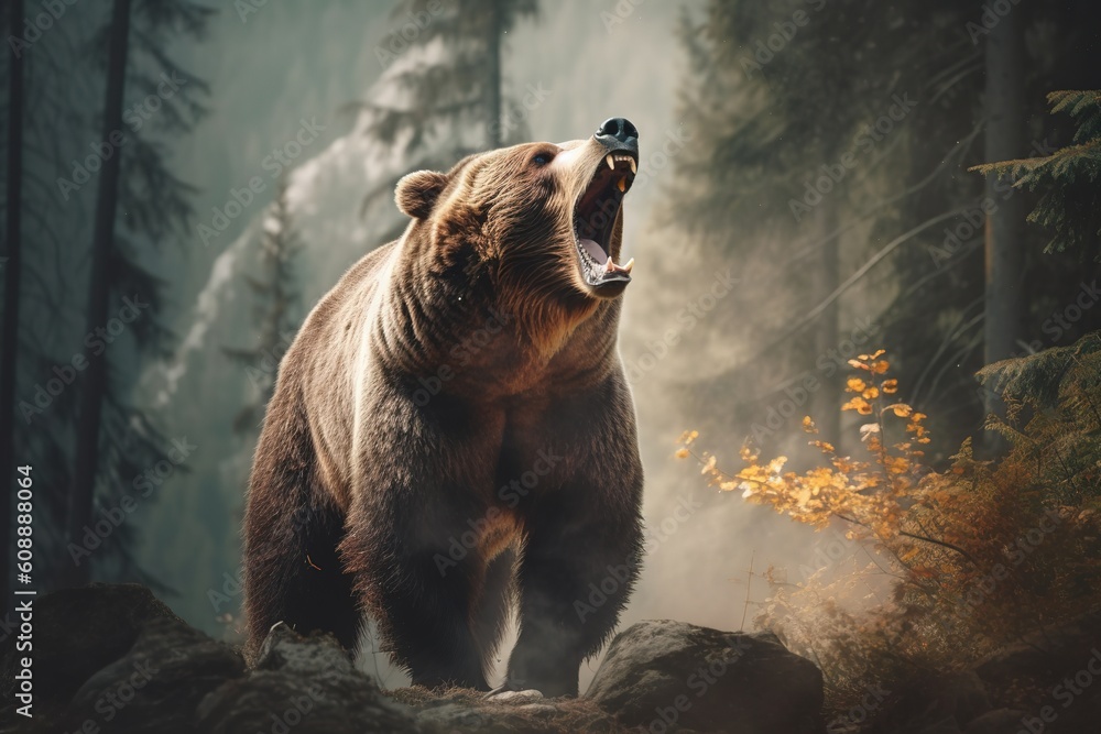 Bear Roaring In The Forest
