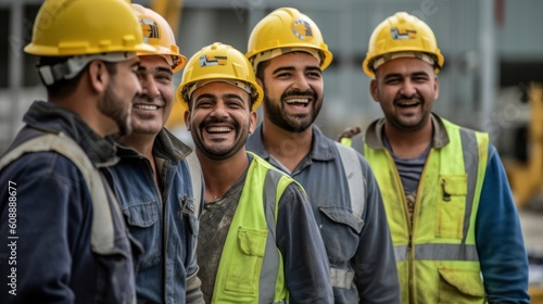 Generative AI happy of team construction worker working at construction site