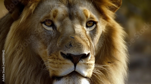 African male lion headshot looking into camera ultra. Generative AI