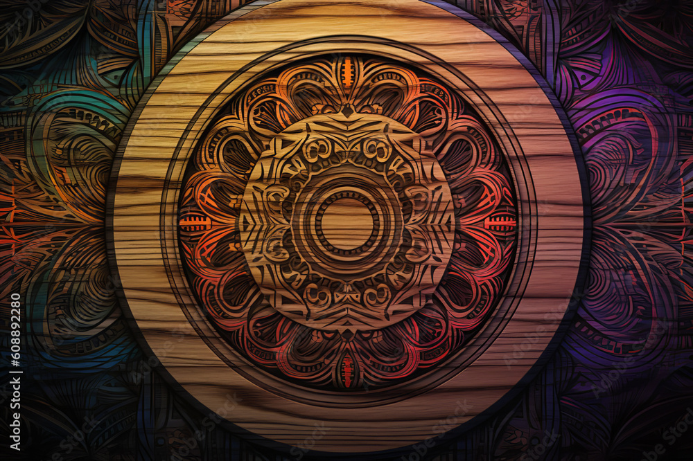 Mandala Colorful Wood Podium, Generative Ai
