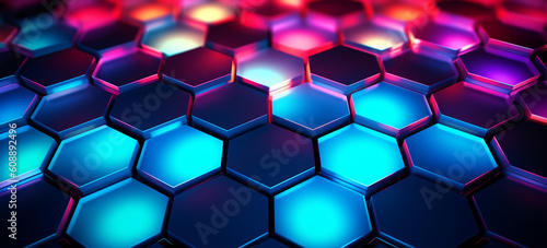 hexagon geometric pattern background with luminous effect  generative ai