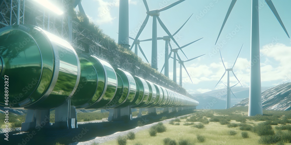Getting green hydrogen from renewable energy sources. Concept. Generative AI
