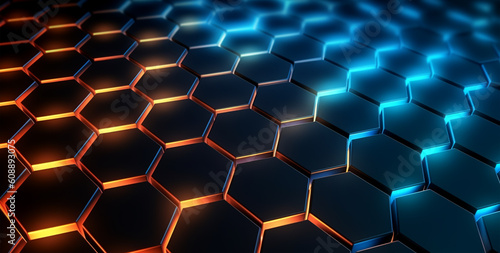 hexagon geometric pattern background with luminous effect  generative ai