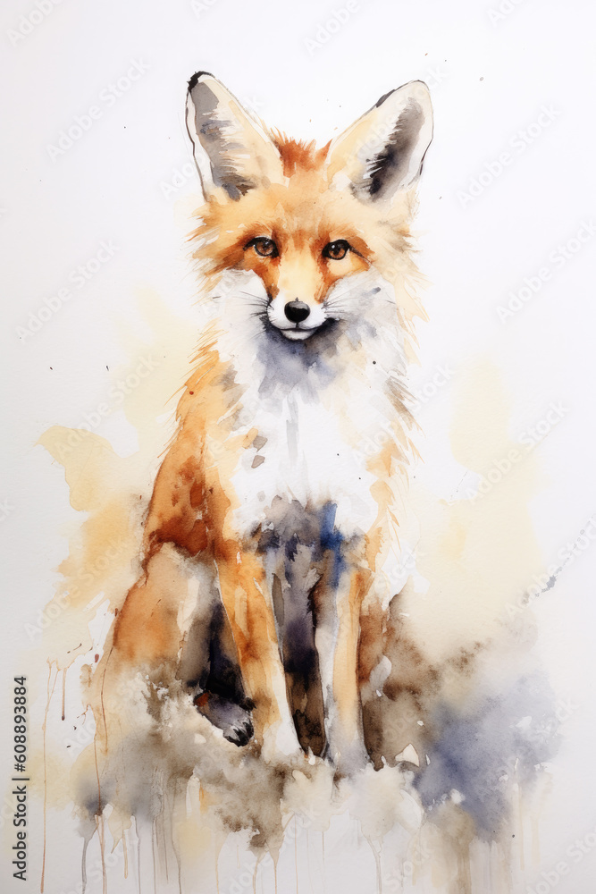Fototapeta premium fox watercolor, generative ai