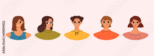 Set of female user portraits. Collection of varios women faces