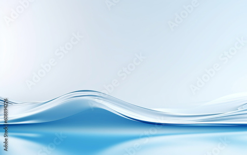 Image of water waves. Soft water waves gently oscillate. The blue light within the water slowly fades, revealing a white background. A minimalistic abstract representation. Generative AI