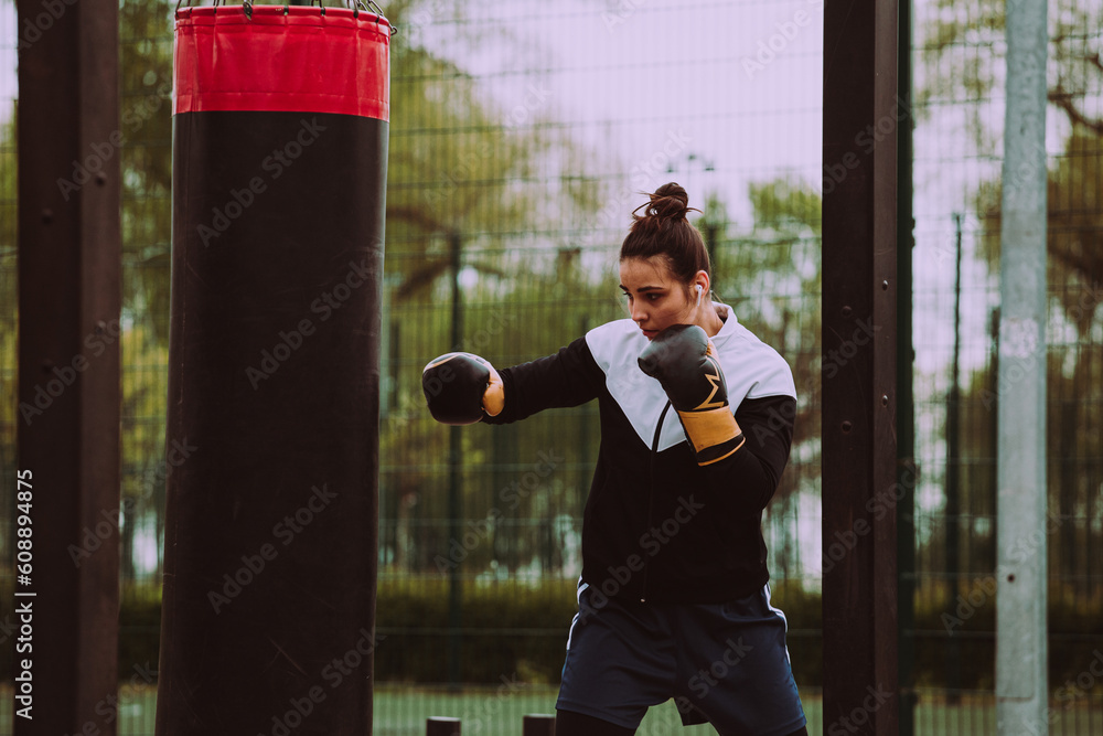 Outdoor women boxing training