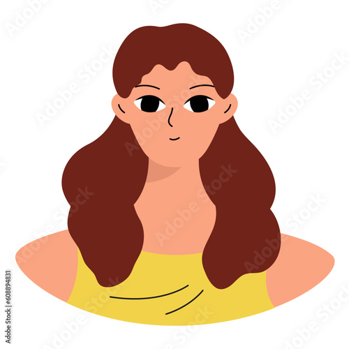 Positive emotions concept. Cartoon cute girlish face. Woman smile