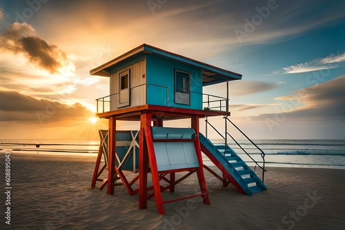 lifeguard tower at dusk