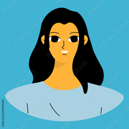 Positive emotions concept. Cartoon cute girlish face