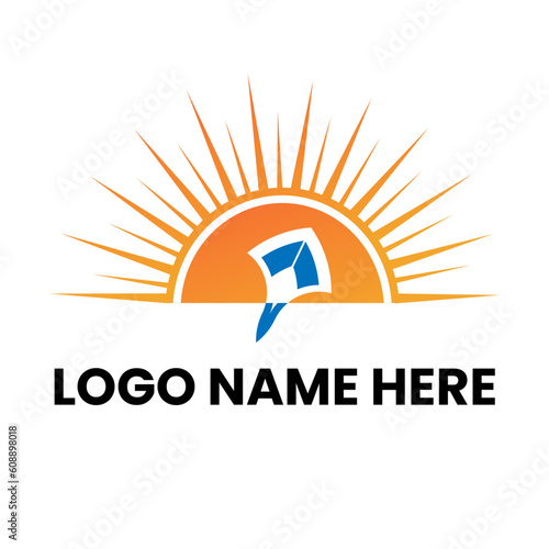 sun with kite logo vector  Kitesurfing hand written lettering logo kite logo with person symbol. logo template. dream sky logo Makar Sankranti festival creative. Kite flying background banner template