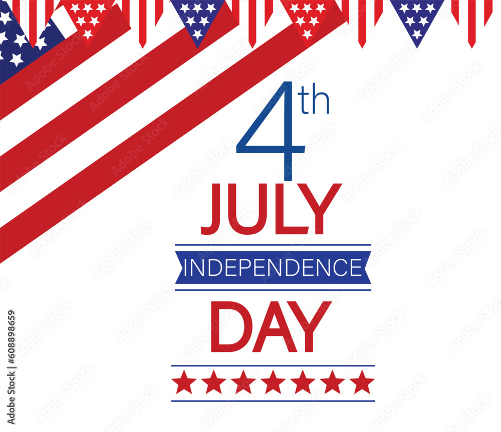 Fourth of July Independence Day. USA Independence Day card with flag and inscription. Flat. Vector illustration