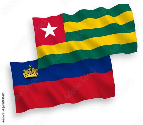 Flags of Togolese Republic and Liechtenstein on a white background