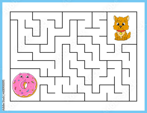 Rectangle maze. Game for kids. Funny labyrinth. Education developing worksheet. Activity page. Puzzle for children. cartoon style. Riddle for preschool. Logical conundrum. Vector illustration.