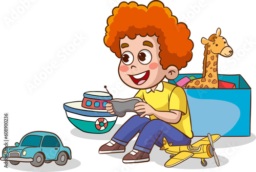 cute little kids playing with toys together cartoon vector