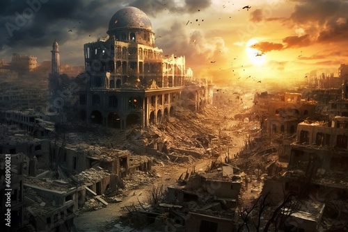 戦争で破壊された中東の街：AI作品
 photo
