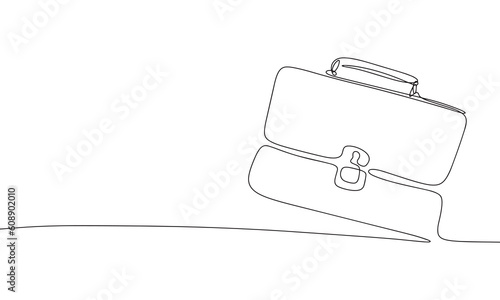 Briefcase as one line continuous outline vector illustration. Line art business briefcase isolated on white background  in minimal style.
