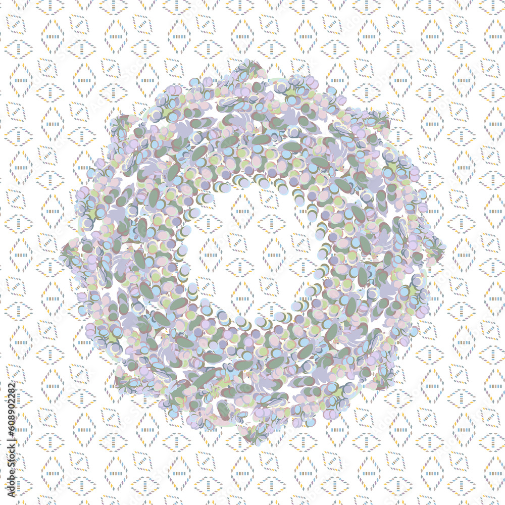 Many small ovals create the illusion of a wreath.