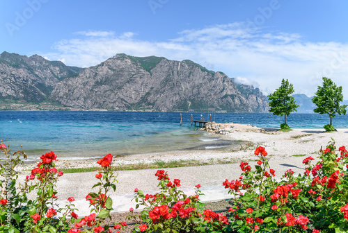 Landscape with Campagnola beach, Garda Lake, Italy photo