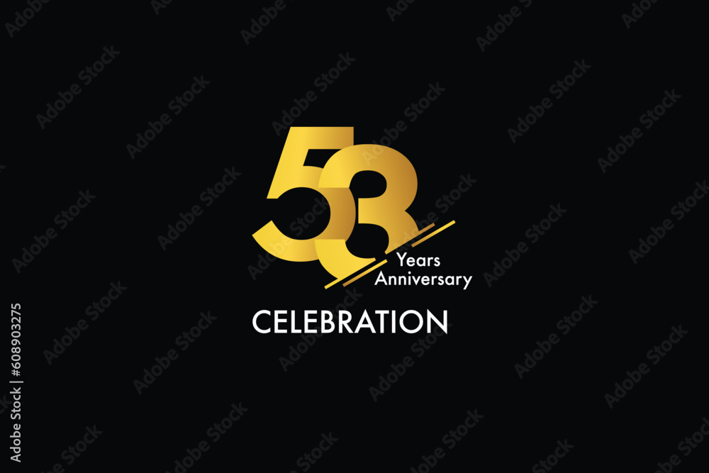 53rd, 53 years, 53 year anniversary gold color on black background abstract style logotype. anniversary with gold color isolated on black background, vector design for celebration vector 53rd, 53 years, 53 year anniversary gold color on black background abstract style logotype. anniversary with gold color isolated on black background, vector design for celebration vector
