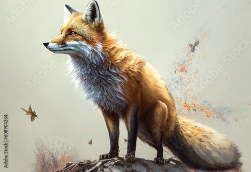 Cute fox . Animal theme. Watercolor illustration.  Generative AI	
 photo