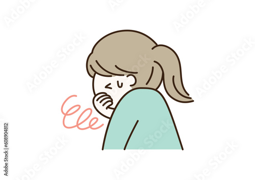 Illustration of a woman who endures nausea／吐き気を我慢する女性のイラスト