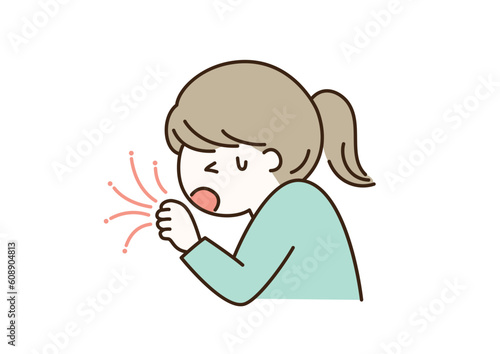 Illustration of a woman coughing painfully／苦しそうに咳をする女性のイラスト
