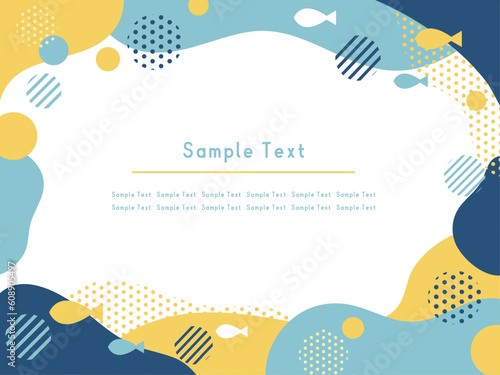 夏色でかわいい海とさかなの背景フレーム