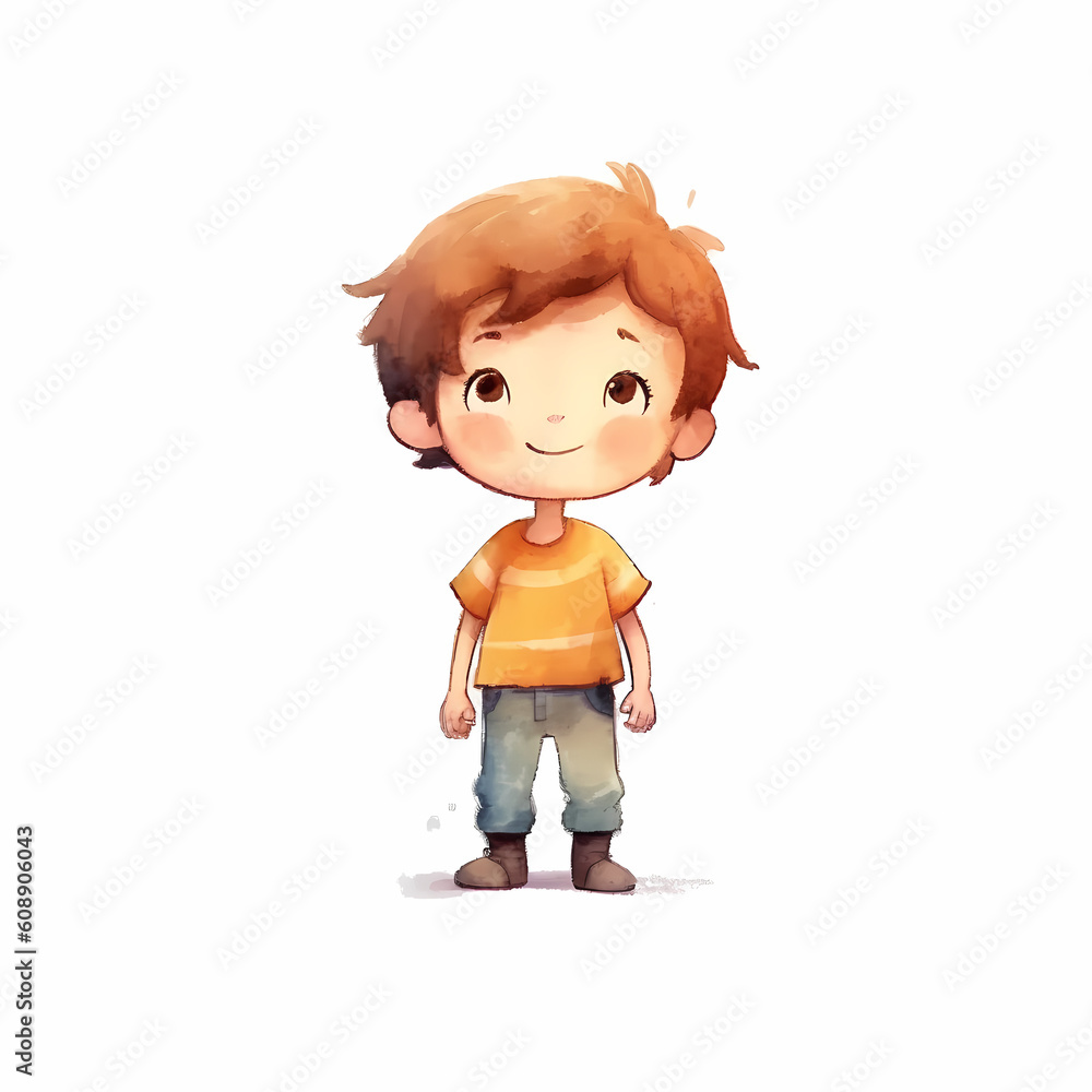 Smiling Boy Watercolor illustration Character. Generative AI