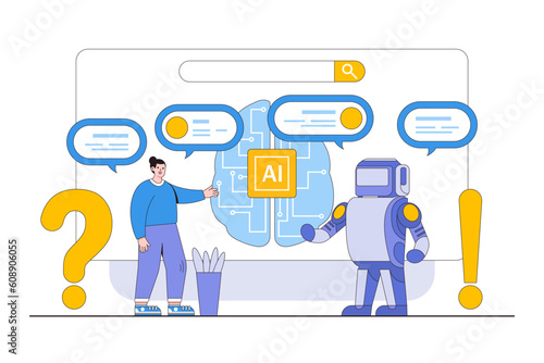 Artificial Intelligence (Ai) Concept with a Person Interacting with Ai-Powered Devices or Chatbot Virtual Assistants