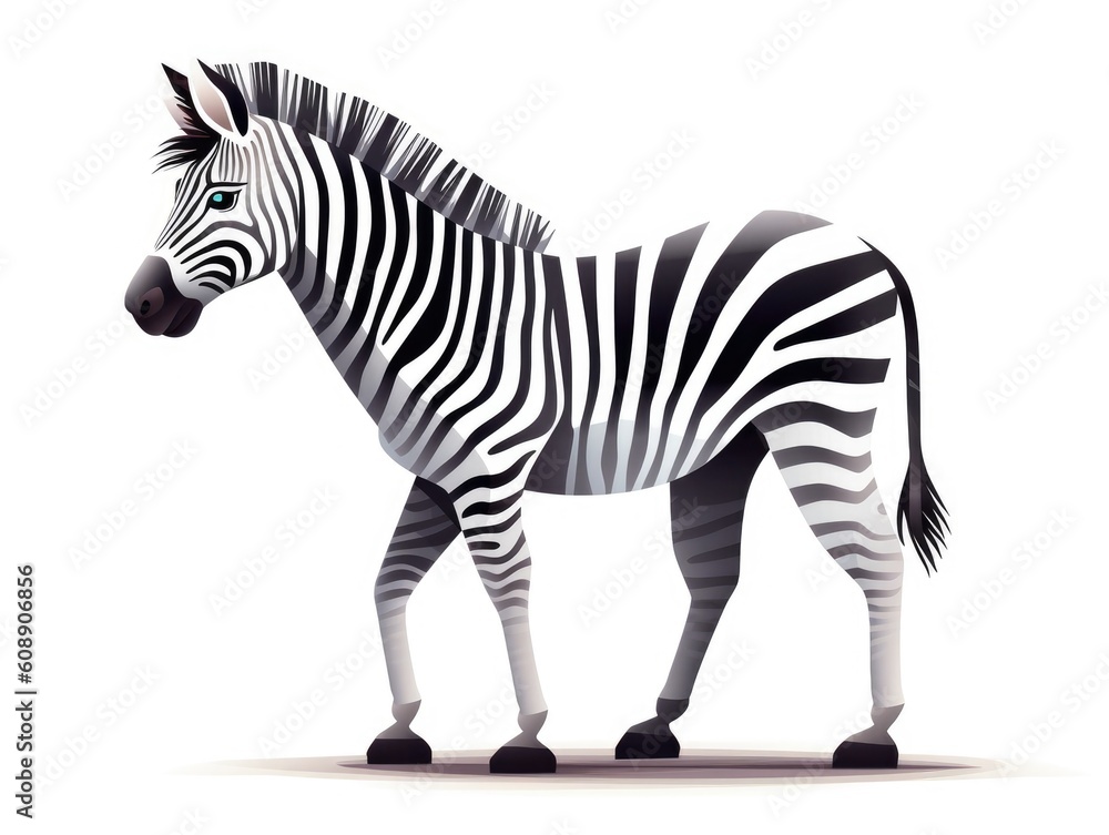 Fototapeta premium Zebra in Cartoon Style on white background - generative AI