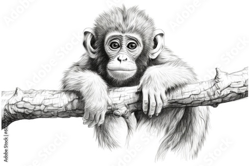 Cute Monkey drawing on white background - generative AI