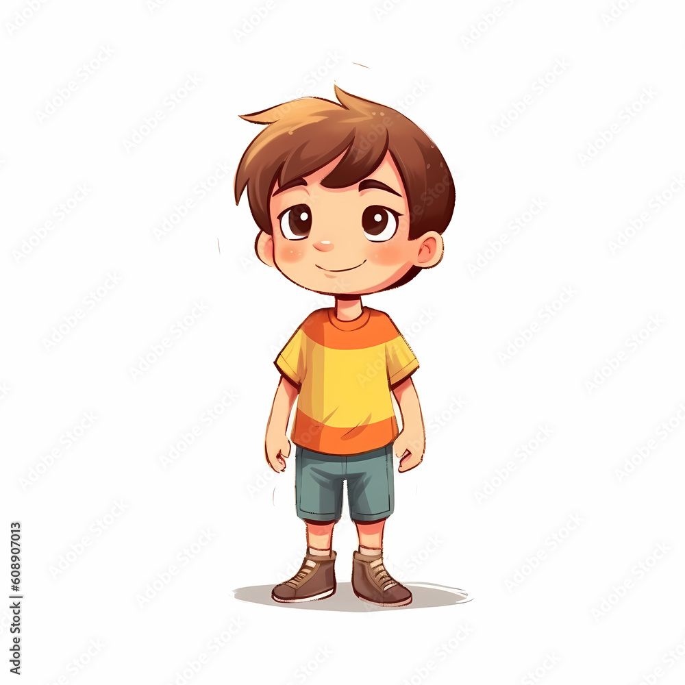 Smiling Boy Watercolor Cartoon Character. Generative AI