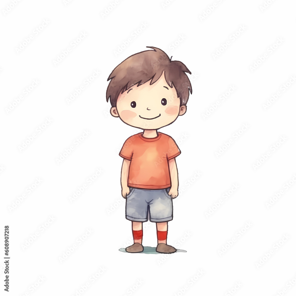 Smiling Boy Watercolor Cartoon. Generative AI