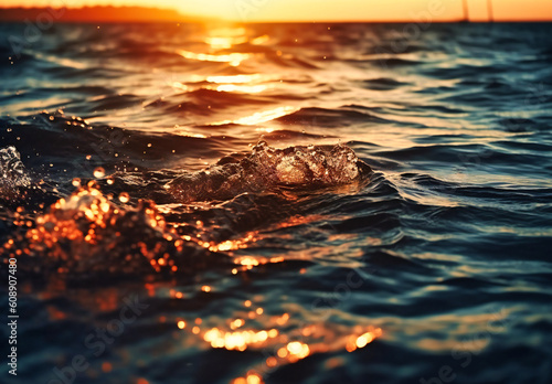 closeup of water and sunlight at sunset