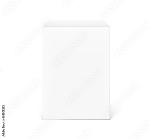 Realistic cardboard box mockup. Vector illustration isolated on white background. Front view. Can be use for food, cosmetic, pharmacy, sport and etc. Ready for your design. EPS10.	