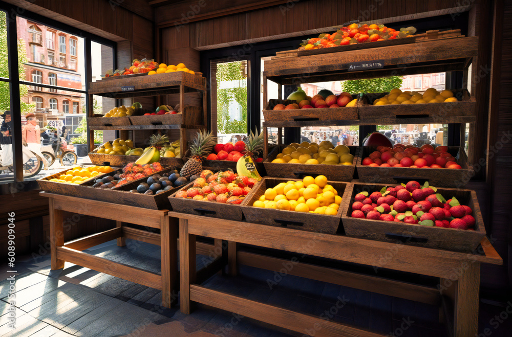 various fruits on display at the storefront store