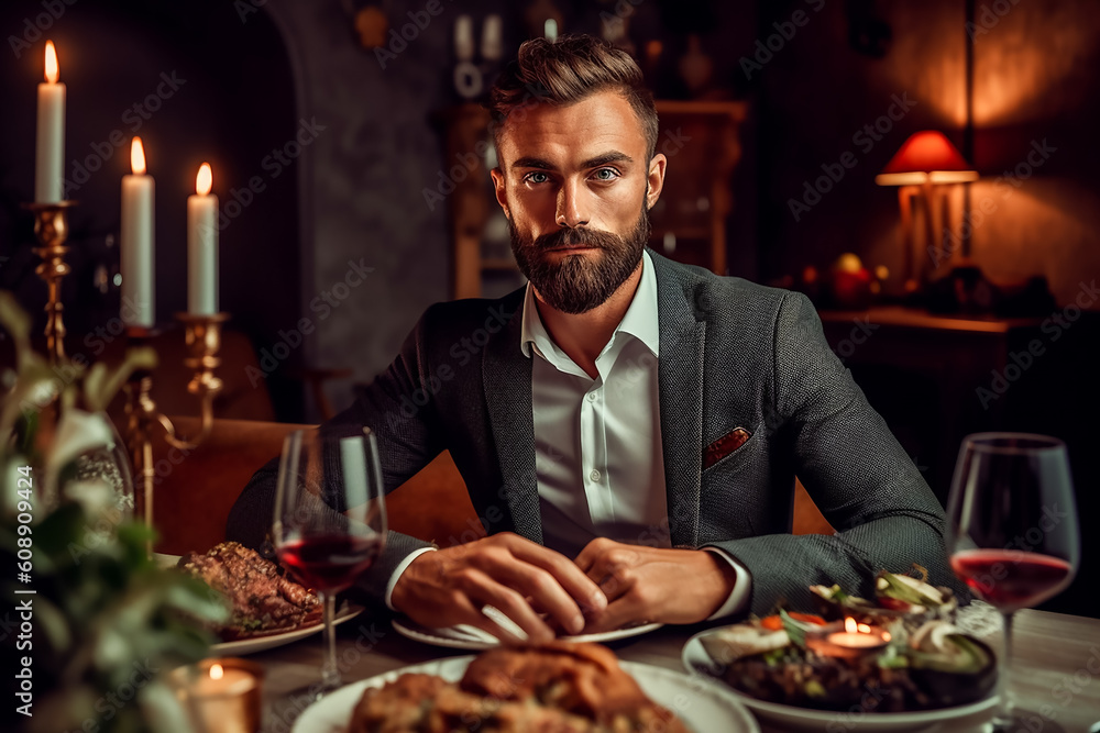 Ein Mann beim Abendessen KI Ein Mann beim Abendessen KI