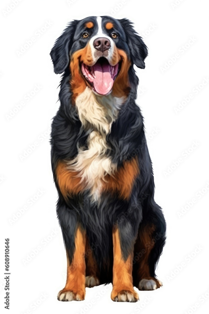 A Bernese mountain dog solo on white. (Illustration, Generative AI) A Bernese mountain dog solo on white. (Illustration, Generative AI)