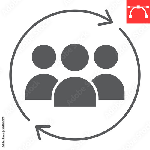 Update team glyph icon, solution and business, rotating arrow and person vector icon, vector graphics, editable stroke solid sign, eps 10.