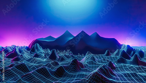 3D Abstract of Virtual Reality Background with Meshy Mountain for 3d render, beautiful background images for design elements, graphic design, web design, social media.  photo