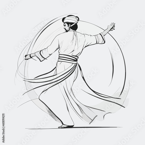 Sufi who performs the representative dance of the tradition of Sufism and Sufism. Vector illustration.