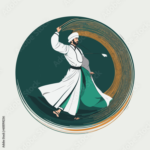 Sufi who performs the representative dance of the tradition of Sufism and Sufism. Vector illustration. photo