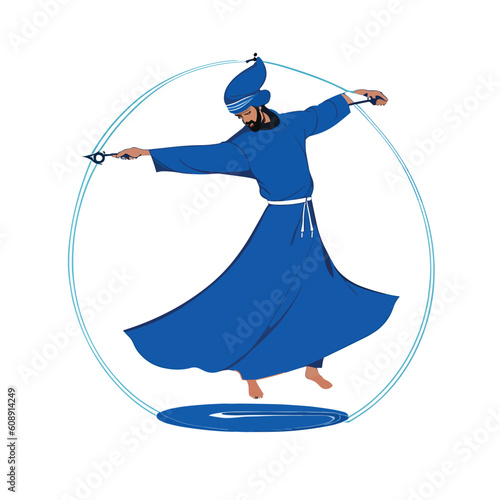 Sufi who performs the representative dance of the tradition of Sufism and Sufism. Vector illustration.