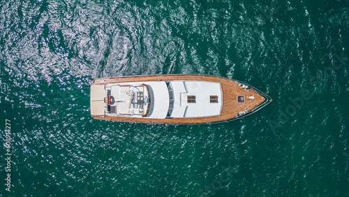 Aerial view on a luxury yacht on the sea. © cegli