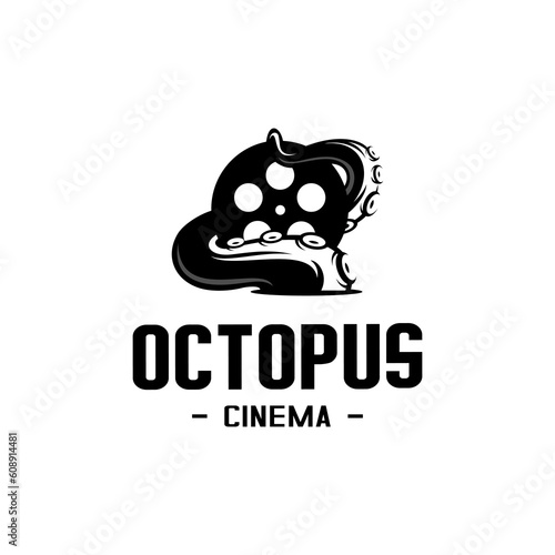 vector octopus tentacles carrying film roll, animal and cinema vector