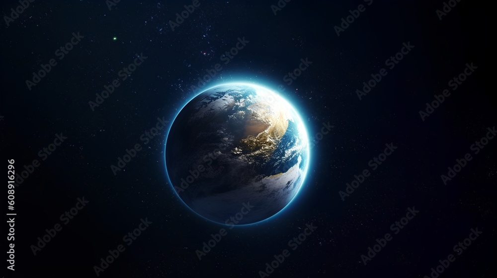 Obraz premium Earth against the vast expanse of the cosmos. This visually stunning portrayal emphasizes the beauty and fragility of our planet amidst the infinite backdrop of space. Generative AI