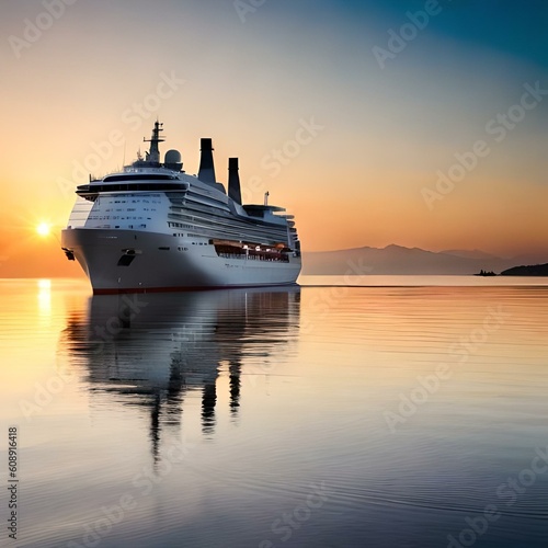 Painting of a large cruise ship in the ocean. (AI-generated fictional illustration) © freelanceartist