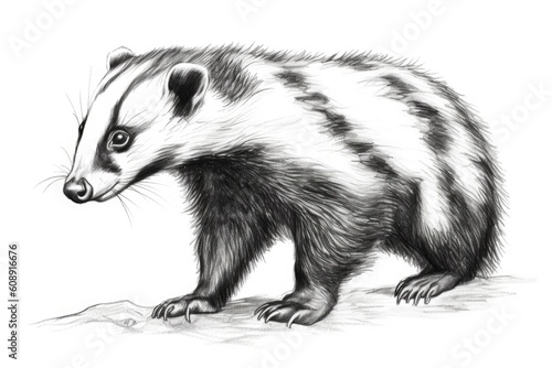 Cute Badger drawing on white background - generative AI